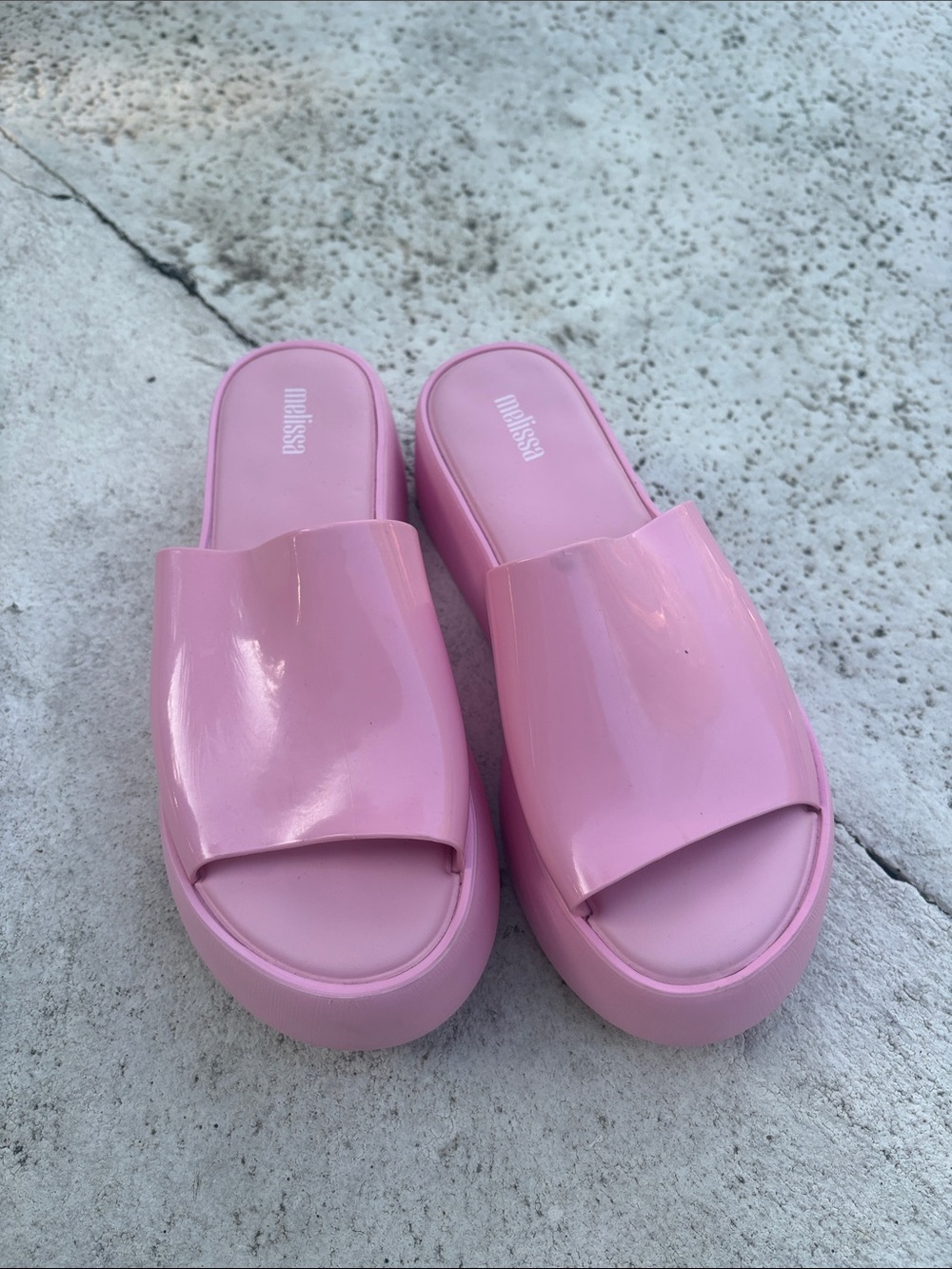 Melissa Glossy Pastel Pink Platform Slide Mules